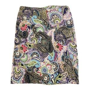 Talbots Paisley Floral Silk Skirt Size 8 15” Straight Pencil Knee Length Busy